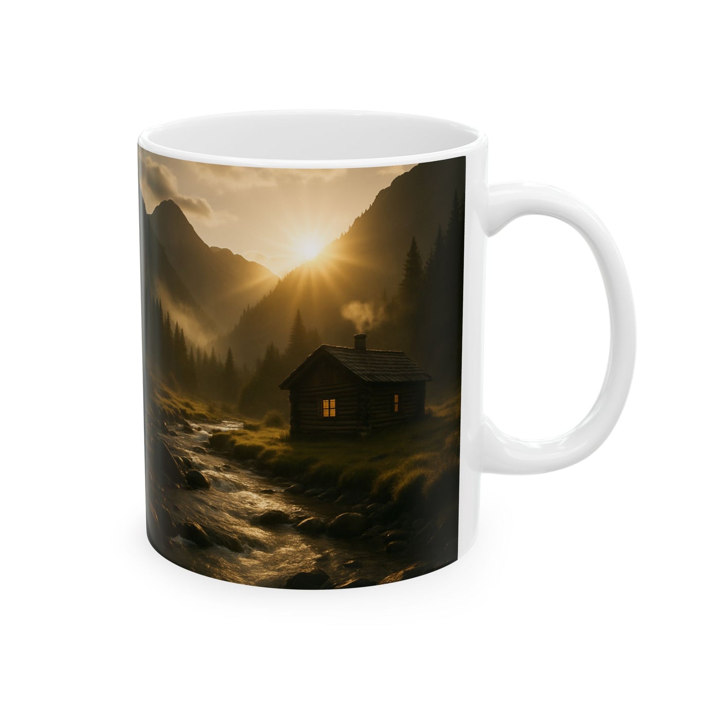 Cozy Cabin Ceramic Mug - Nature Lover Gift, Mountain Coffee Cup, Camping Decor, Homestead Mugs, Dreamy Wilderness Drinkware