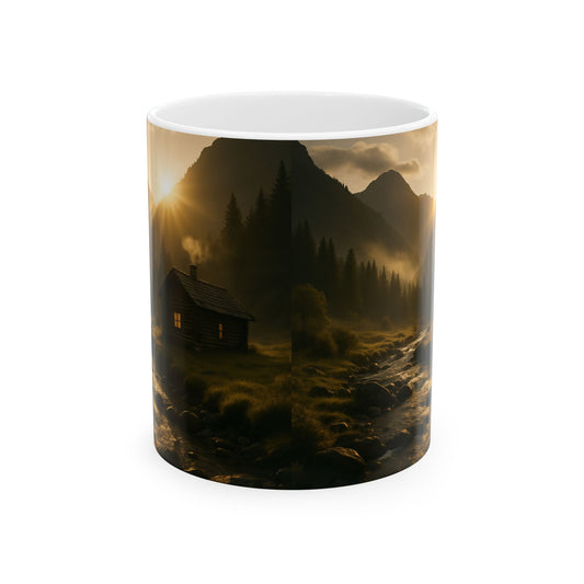 Cozy Cabin Ceramic Mug - Nature Lover Gift, Mountain Coffee Cup, Camping Decor, Homestead Mugs, Dreamy Wilderness Drinkware